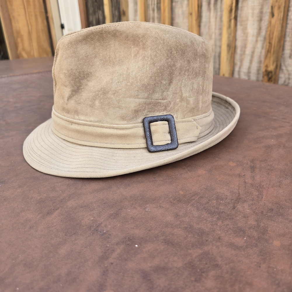 Classic Suede Tan Fedora with Buckle Detail